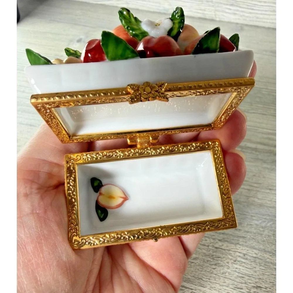 Vtg Portmeirion Ceramic 3D Peaches Fruit Hinged Trinket Box Peach Blossom Rare